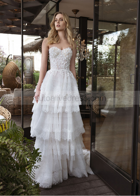 Romantic Dotted Lace Multiple Layers Wedding Dress